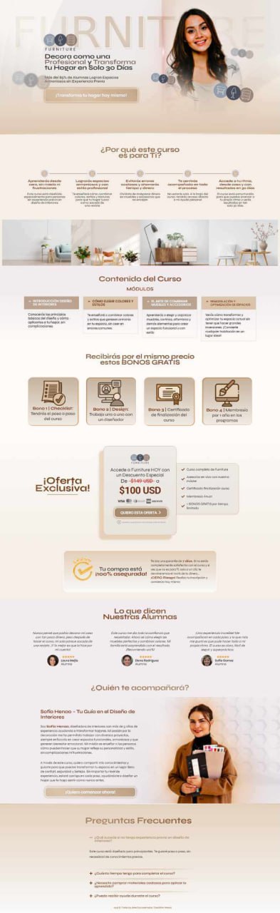 Captura de la landing page del programa Furniture de diseño de interiores