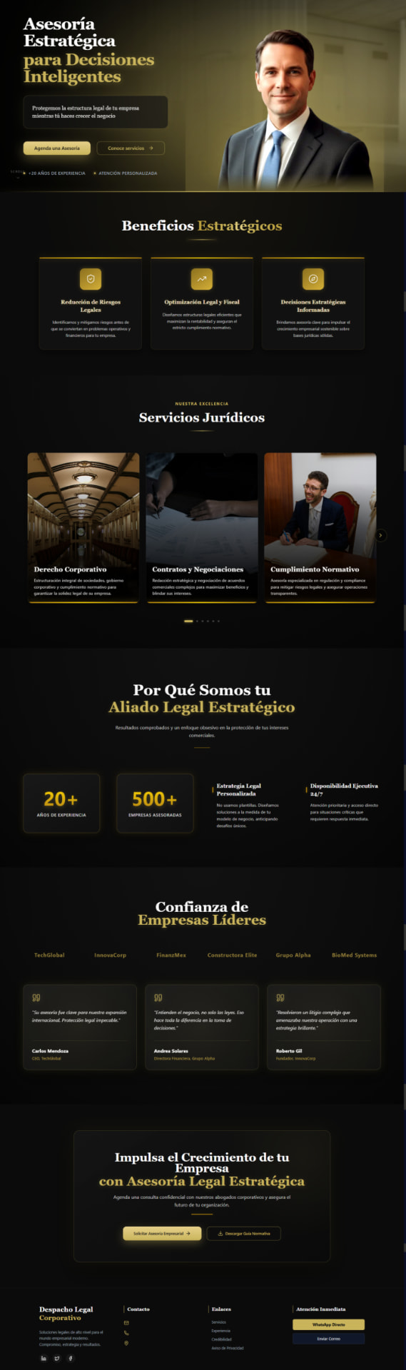 Captura de la landing page diseñada para servicios jurídicos